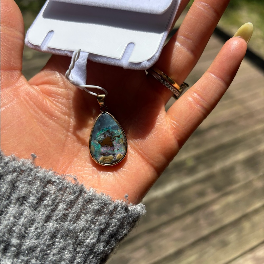 Australian Boulder Opal Pendant in 14K Gold Setting